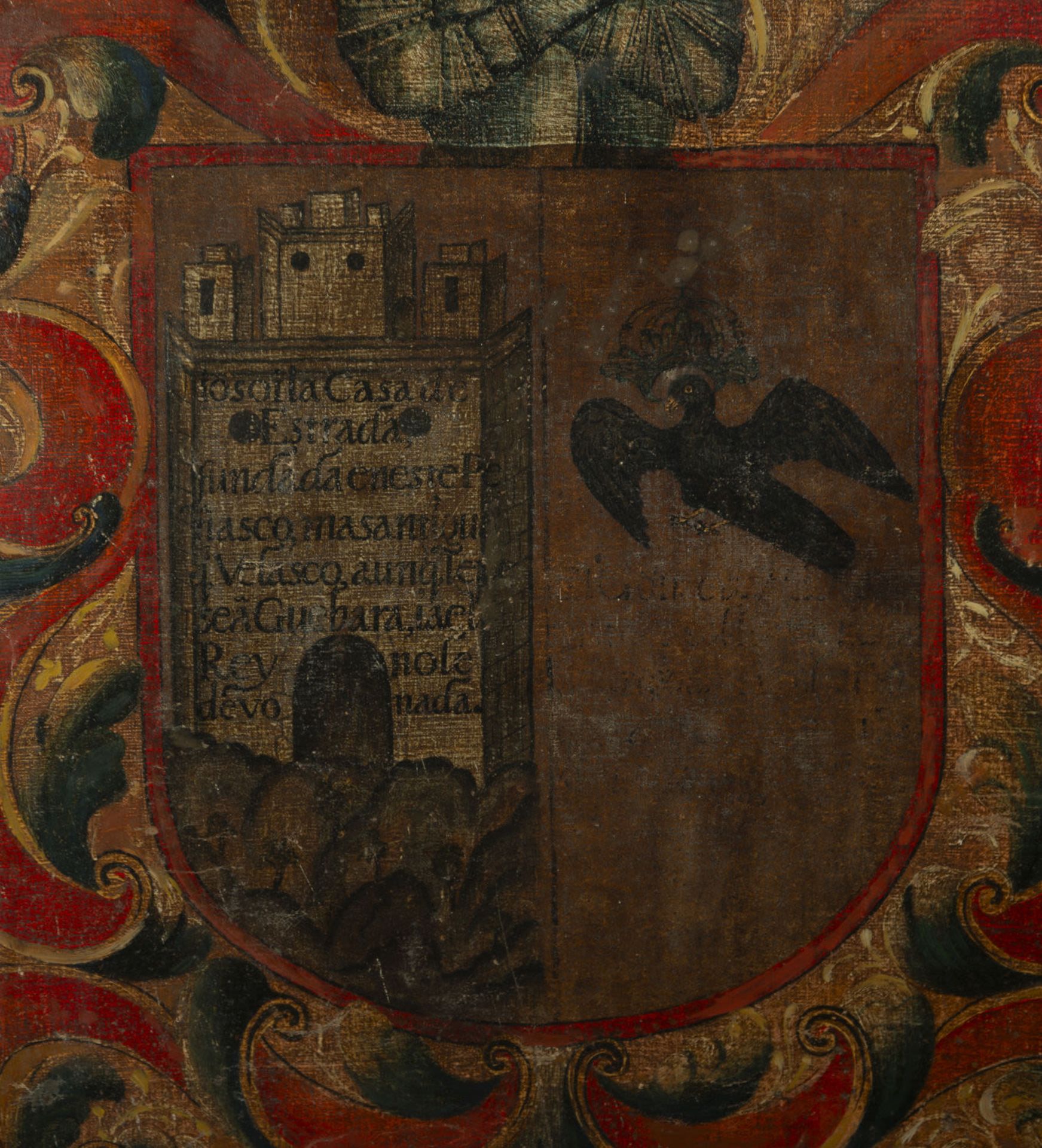 Marquisate of Casa Estrada, noble shield of the Casa Estrada painted on canvas, Asturias, 17th centu - Bild 3 aus 5