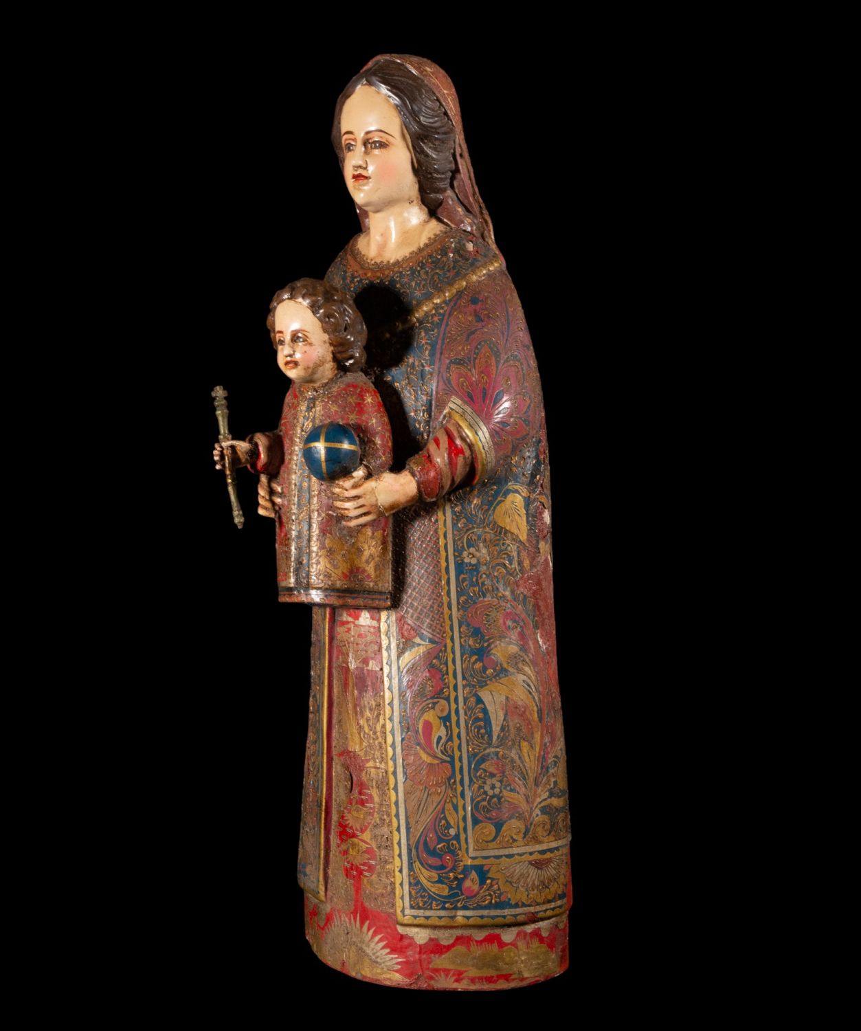 Exquisite and large wood carving sculpture of the Virgen de las Cocheras, colonial school of Quito / - Image 4 of 6