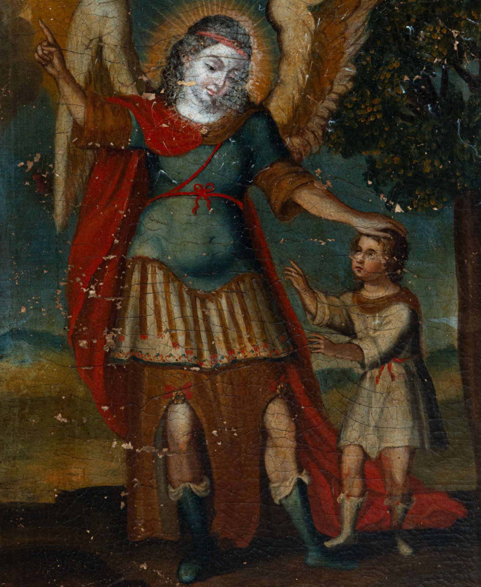 Bolivian colonial school from the end of the 18th century, a pair of beautiful Archangels in oil on  - Bild 7 aus 13