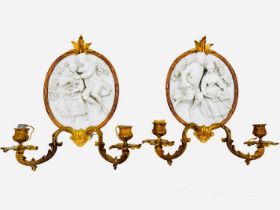 Perfect Condition Pair Louis XV Wall Apliques in Meissen Tender Porcelain and Gilt Bronze, French 19