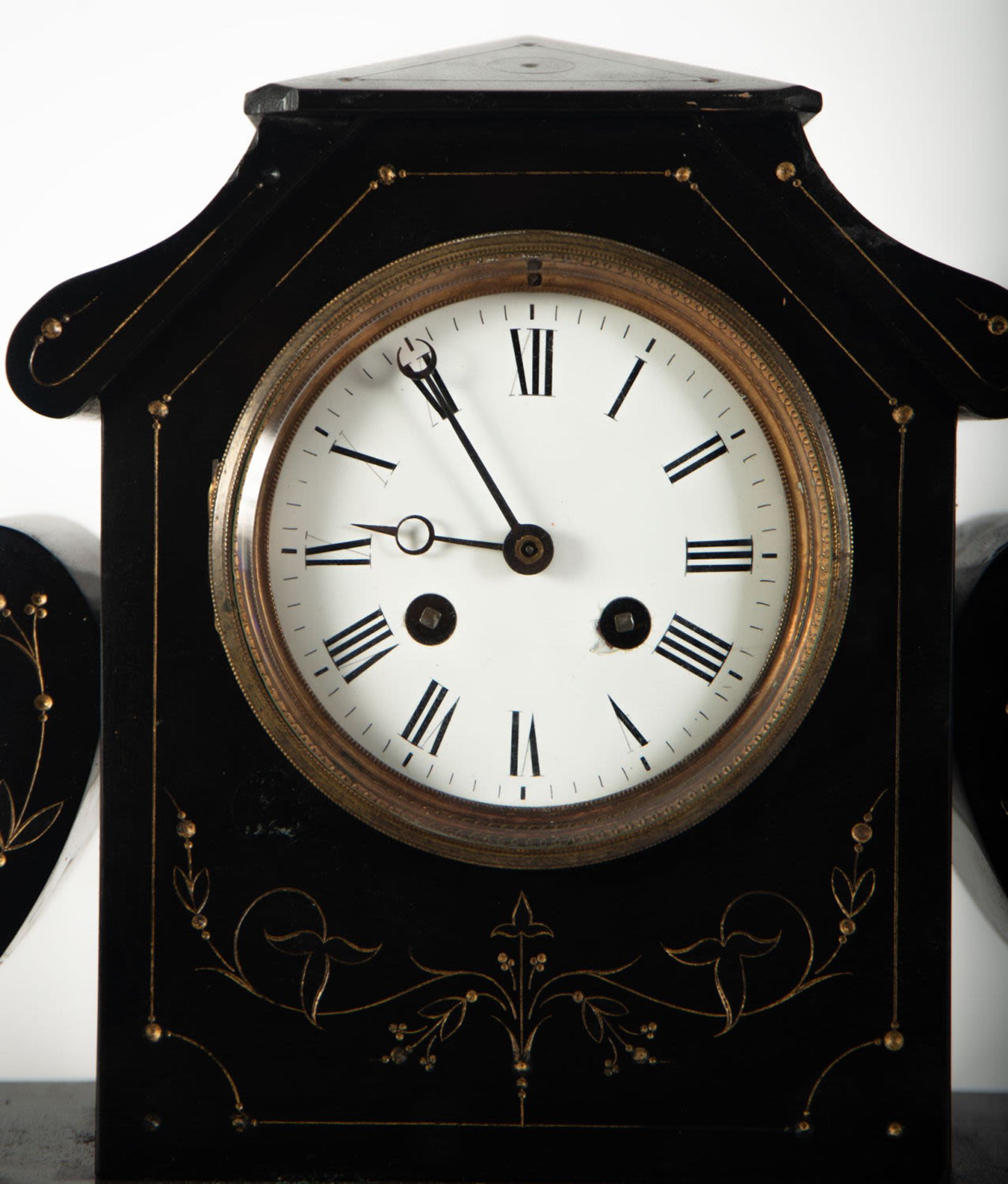 Garnish with clock in black marble, late 19th century - Image 4 of 6