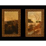 Pair of forest views on panel, signed, European post-impressionist school, 19th - 20th century