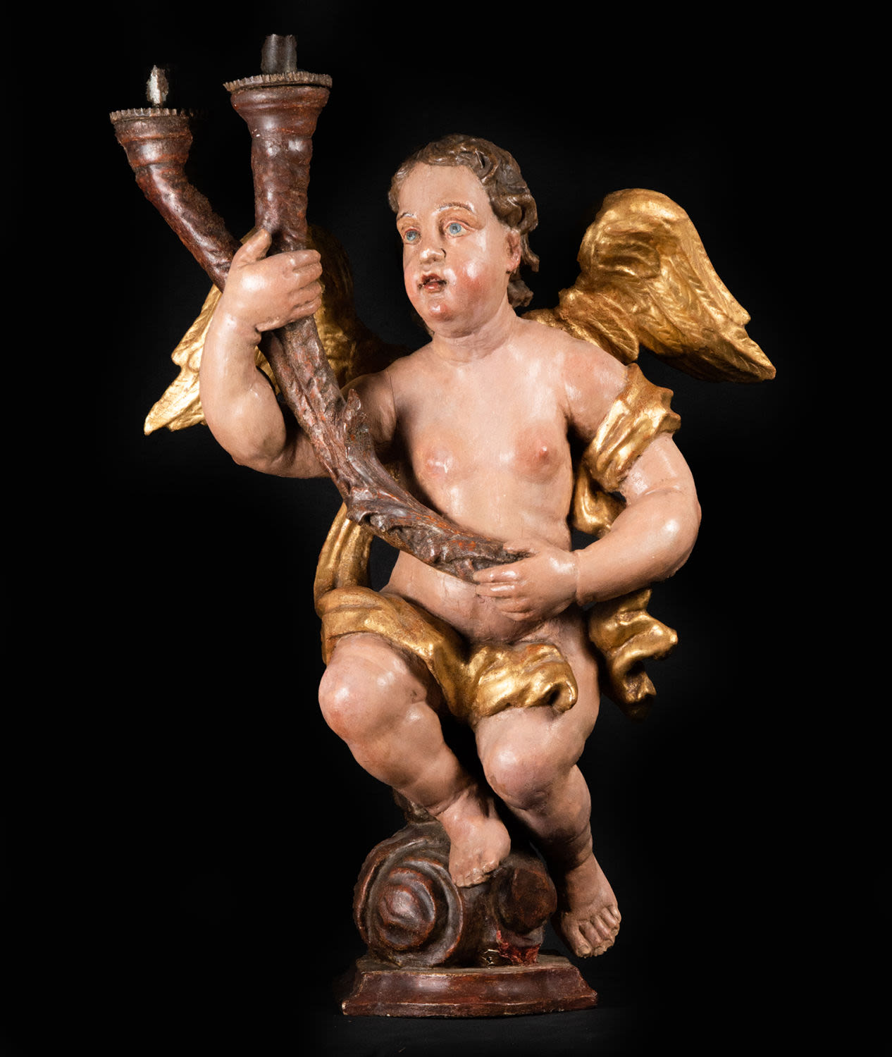 Pair of Important Portuguese Torchere Angels, 17th century Portuguese school - Image 9 of 12