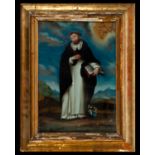 Saint Dominic of Guzmán painted on reverse on glass, Naples, 18th century Italian work