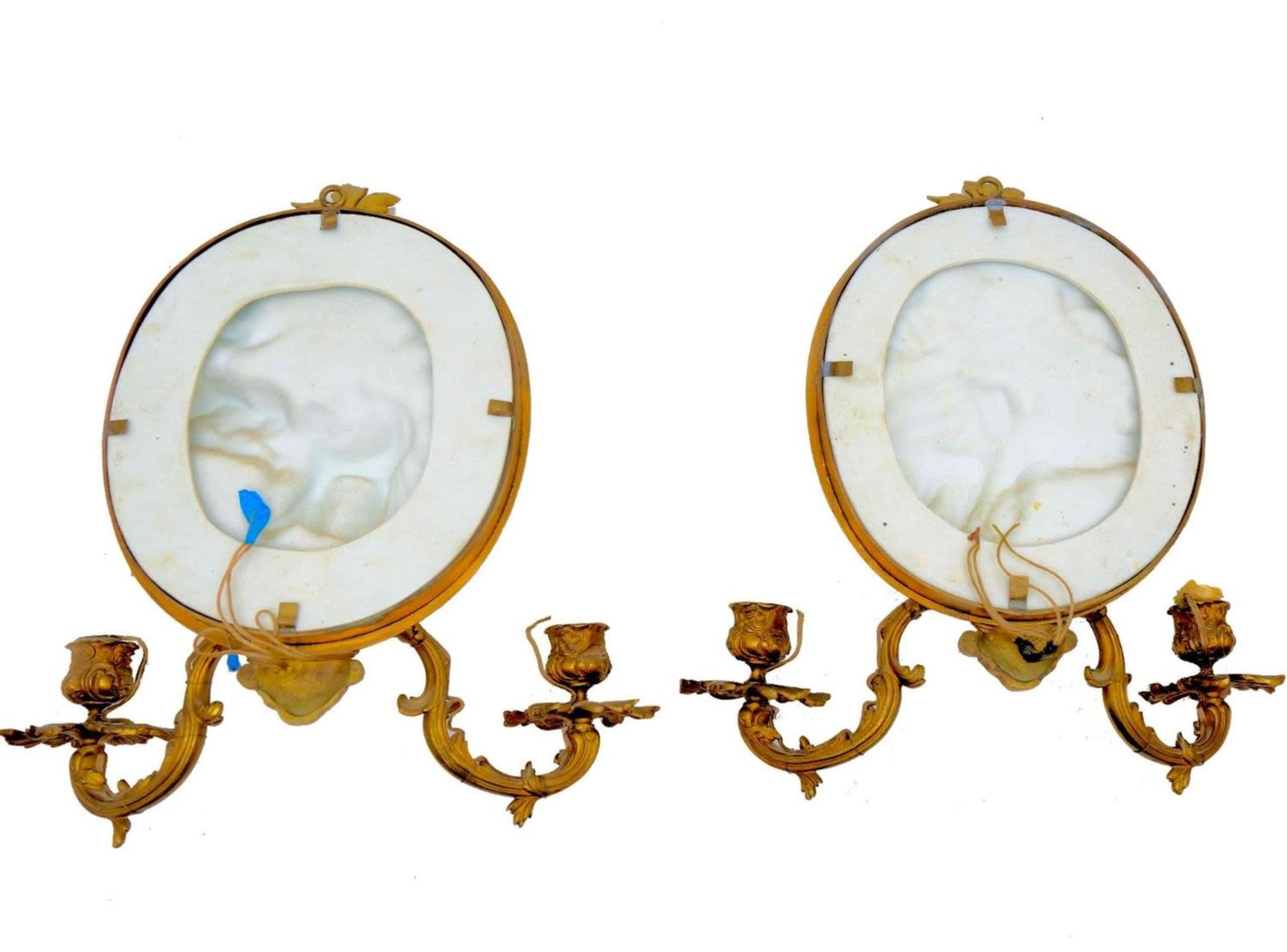 Perfect Condition Pair Louis XV Wall Apliques in Meissen Tender Porcelain and Gilt Bronze, French 19 - Bild 4 aus 4