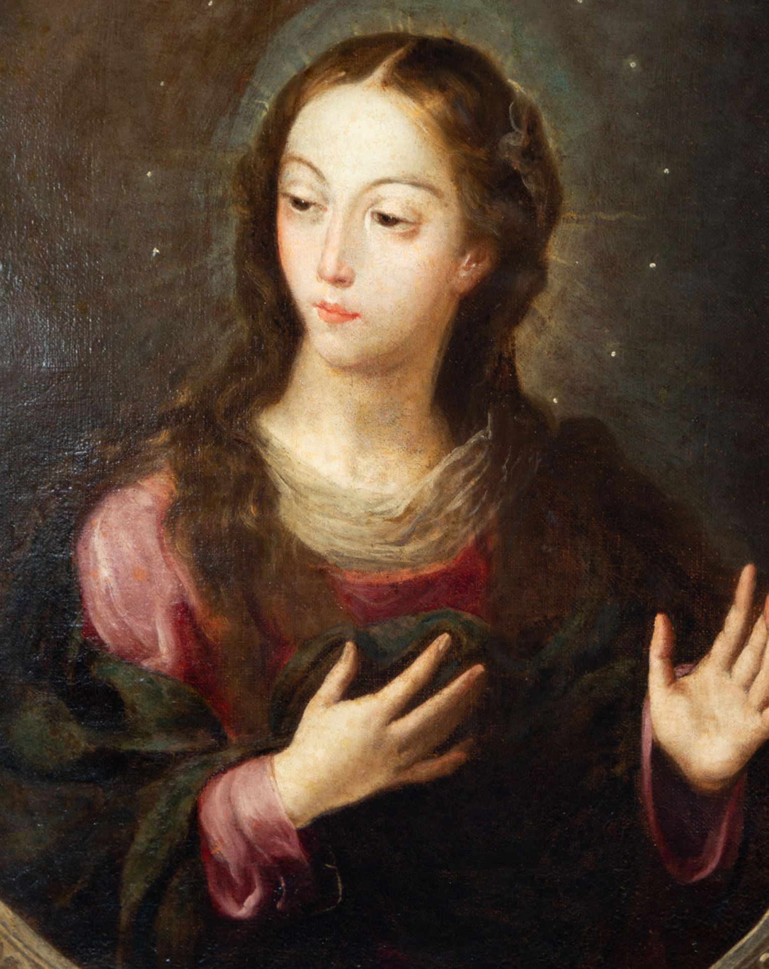 Immaculate Virgin in Oval, attributed to Pedro Anastasio Bocanegra (Granada, 1638-1689), 17th centur - Image 2 of 5