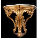 Louis XV hallway console in gilt wood and white marble top, 18th century