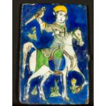 19th Century Persian Iranian Khajar Tile with Falconer