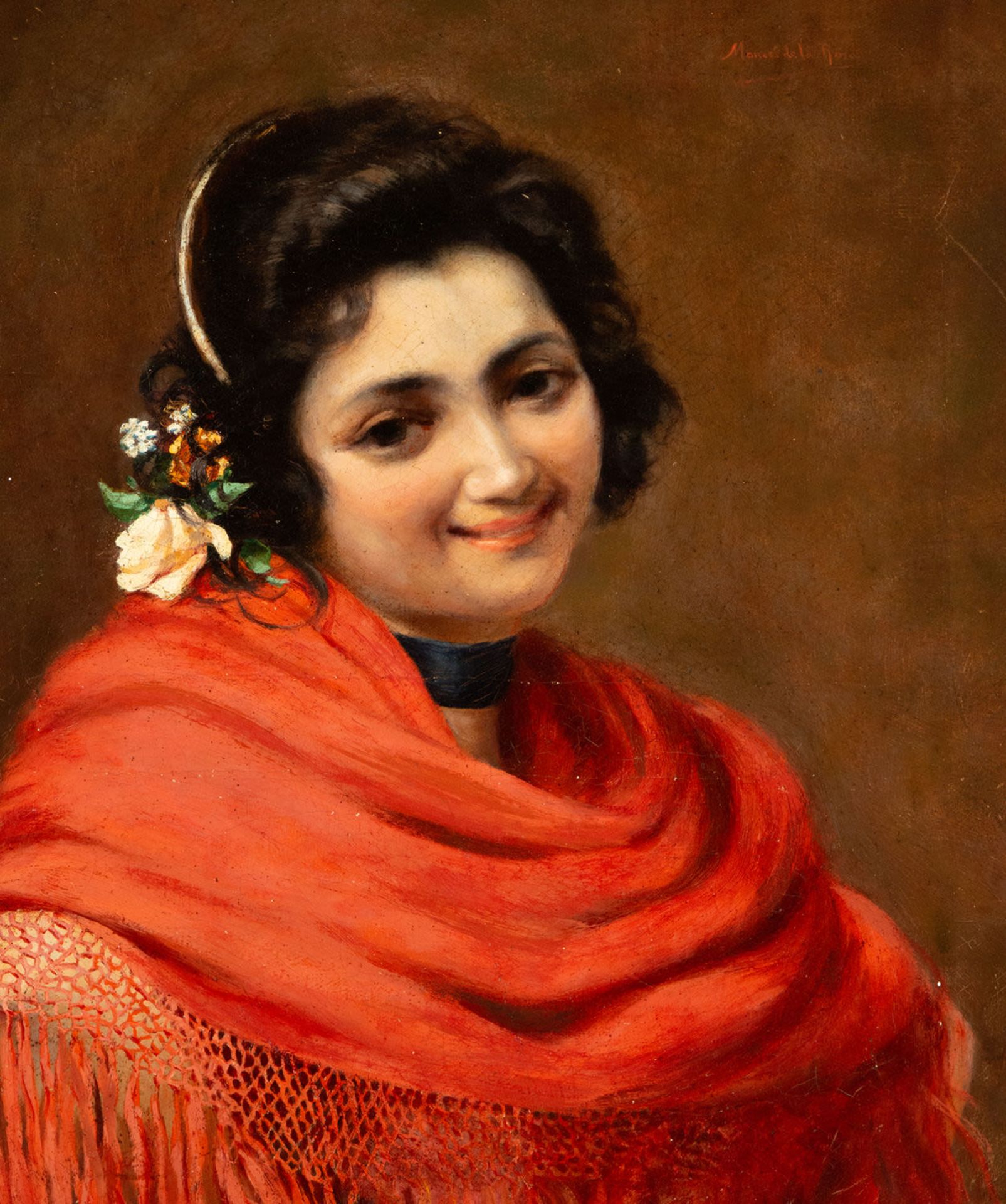 Young Girl with Mantilla, Manuel de la Rosa, 19th century Spanish school - Image 2 of 3