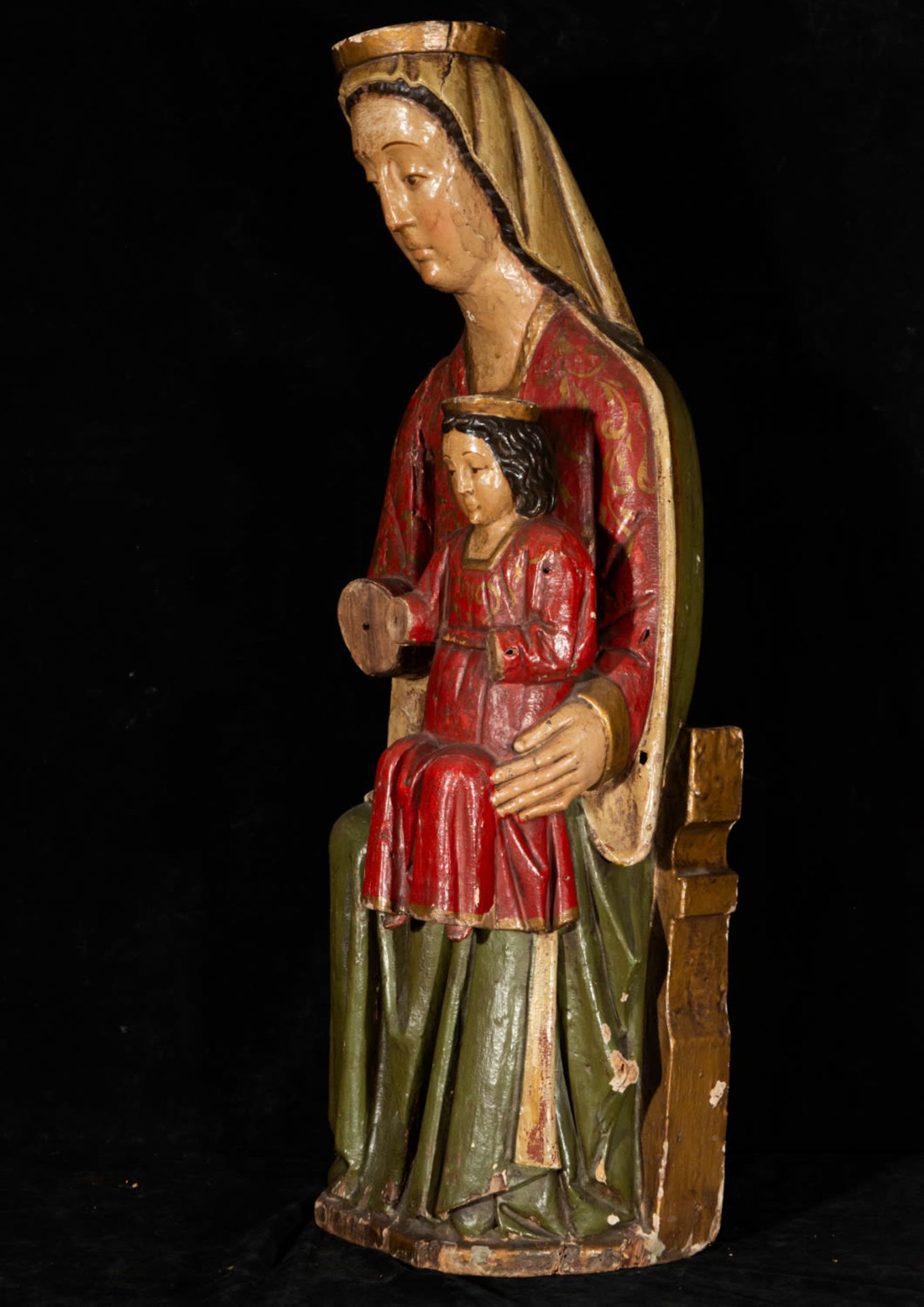 Romanesque sculpture of Virgin enthroned with Child, italian Romanesque early Medieval school, 13th  - Image 5 of 6