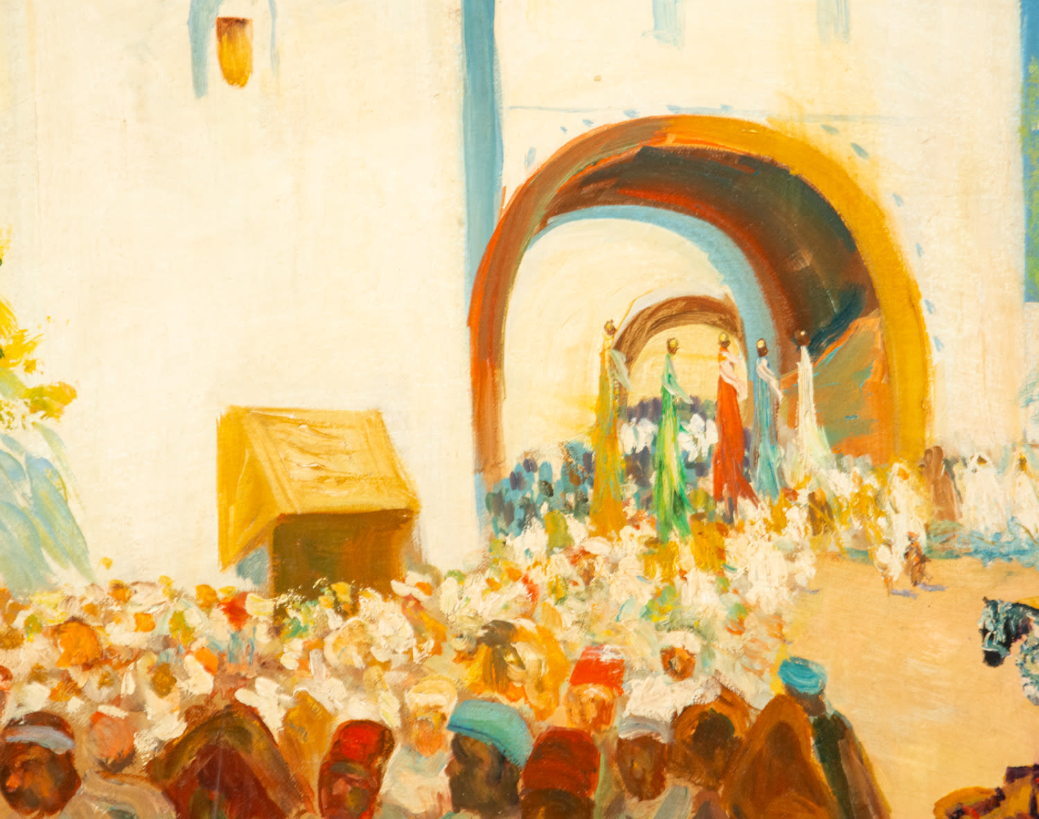 View of Characters in Orientalist Souk, signed, Spanish school of the 19th century - early 20th cent - Image 4 of 6