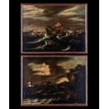 Pair of Large and Decorative Italian Navies, manner of Marco Ricci (Belluno, June 5, 1676 - Venice, 