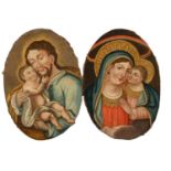 Pair of Colonial Ovals of Saint Peter with Child in Arms and Virgin with Child, Novohispanic school 