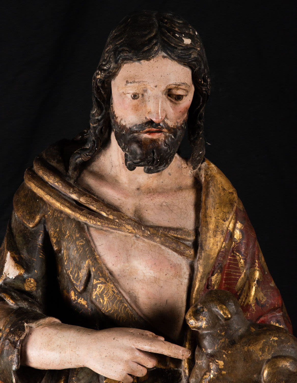 Polychrome wood carving of Saint John the Baptist, Mexico, Novohispanic colonial school of the 17th  - Image 4 of 8