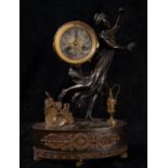 Bronze and red marble clock with a woman figure, 19th century
