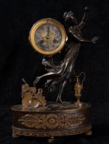 Bronze and red marble clock with a woman figure, 19th century