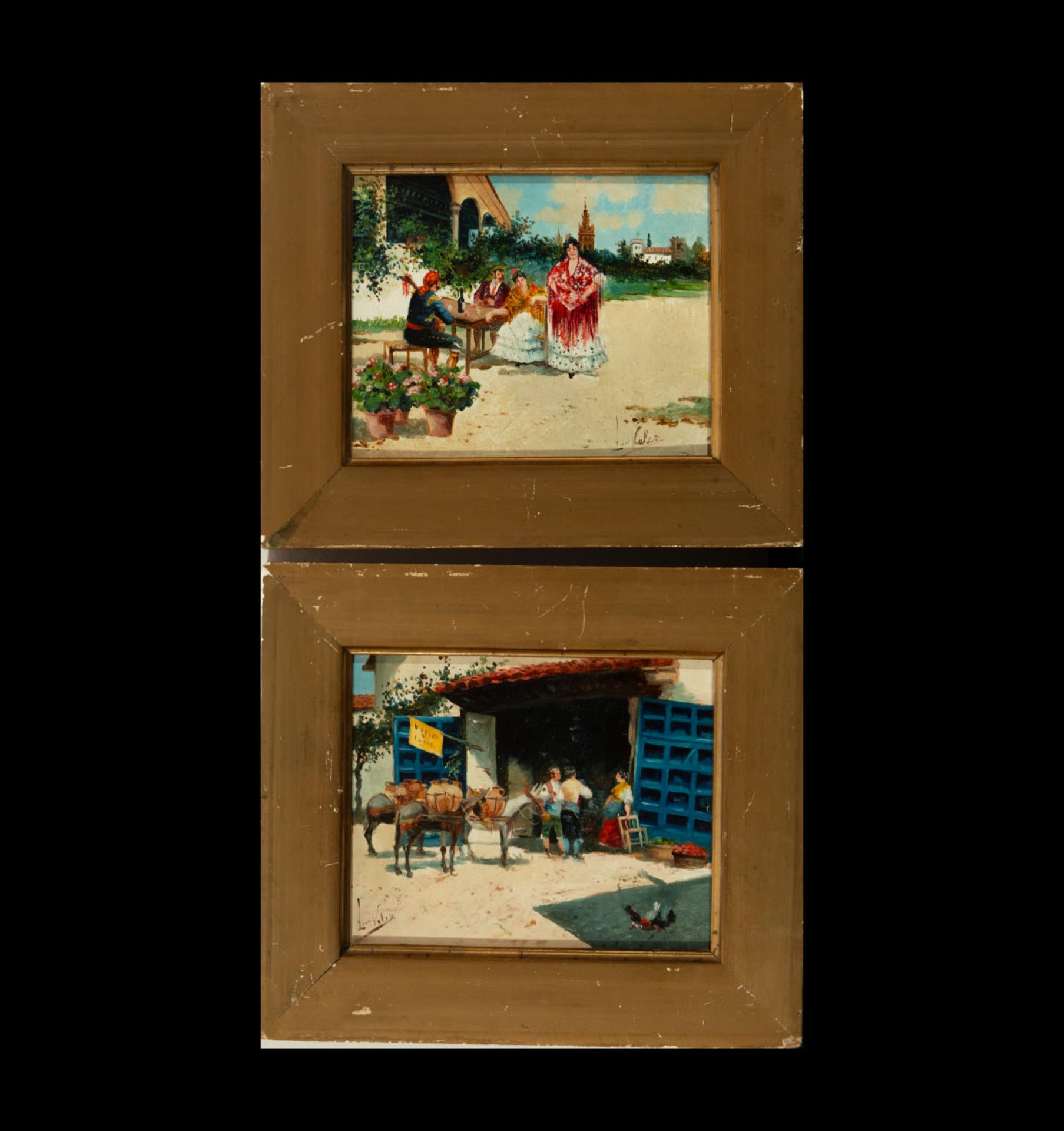 Luís Vélez (signed), Pair of paintings of traditional scenes, Spanish school, 19th - 20th centuries.