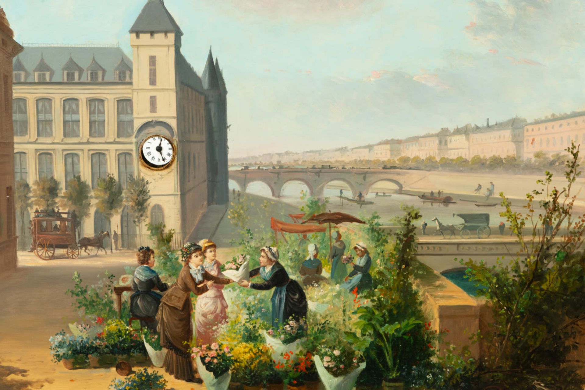 Clock picture with flower market in the Plaza, Italian school, 19th century - Bild 2 aus 6