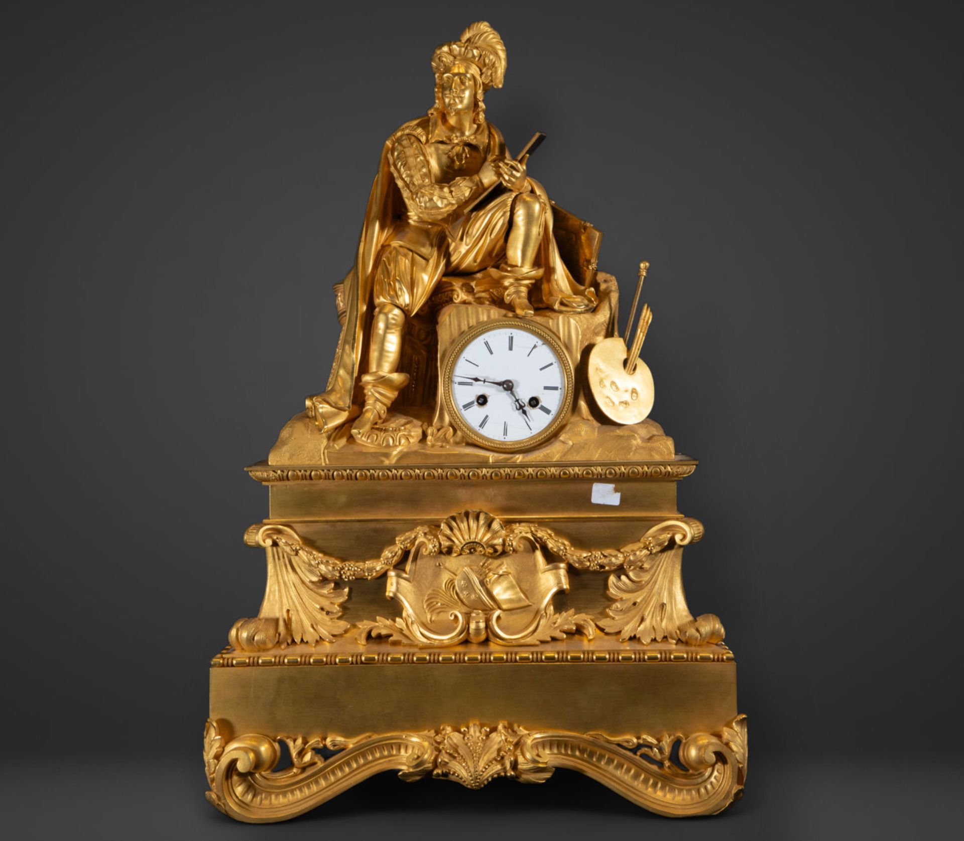 Large Empire table clock with the motif of Michelangelo Buonarroti, 19th century French school