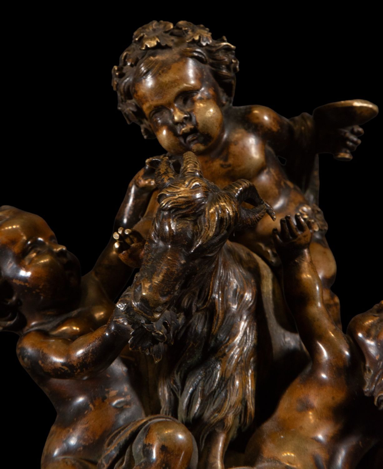 Allegorical bronze sculpture of Amours playing with a goat, 19th century - Image 2 of 6