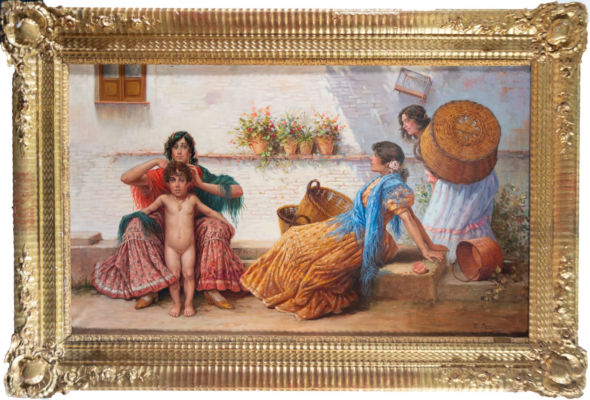 Women with Child, 19th century Spanish school, signed E. Marín Granada