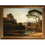 Magnificent Great View of the Bay of Naples with Characters under Roman Ruins and "Capriccio", signe