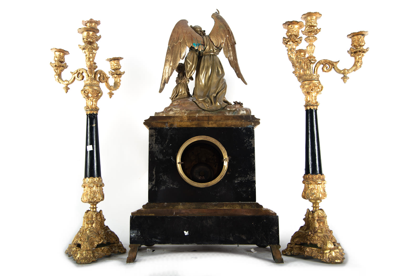 Napoleon III garniture depicting the Angel Gabriel with two candlesticks, second half of the 19th ce - Image 4 of 11