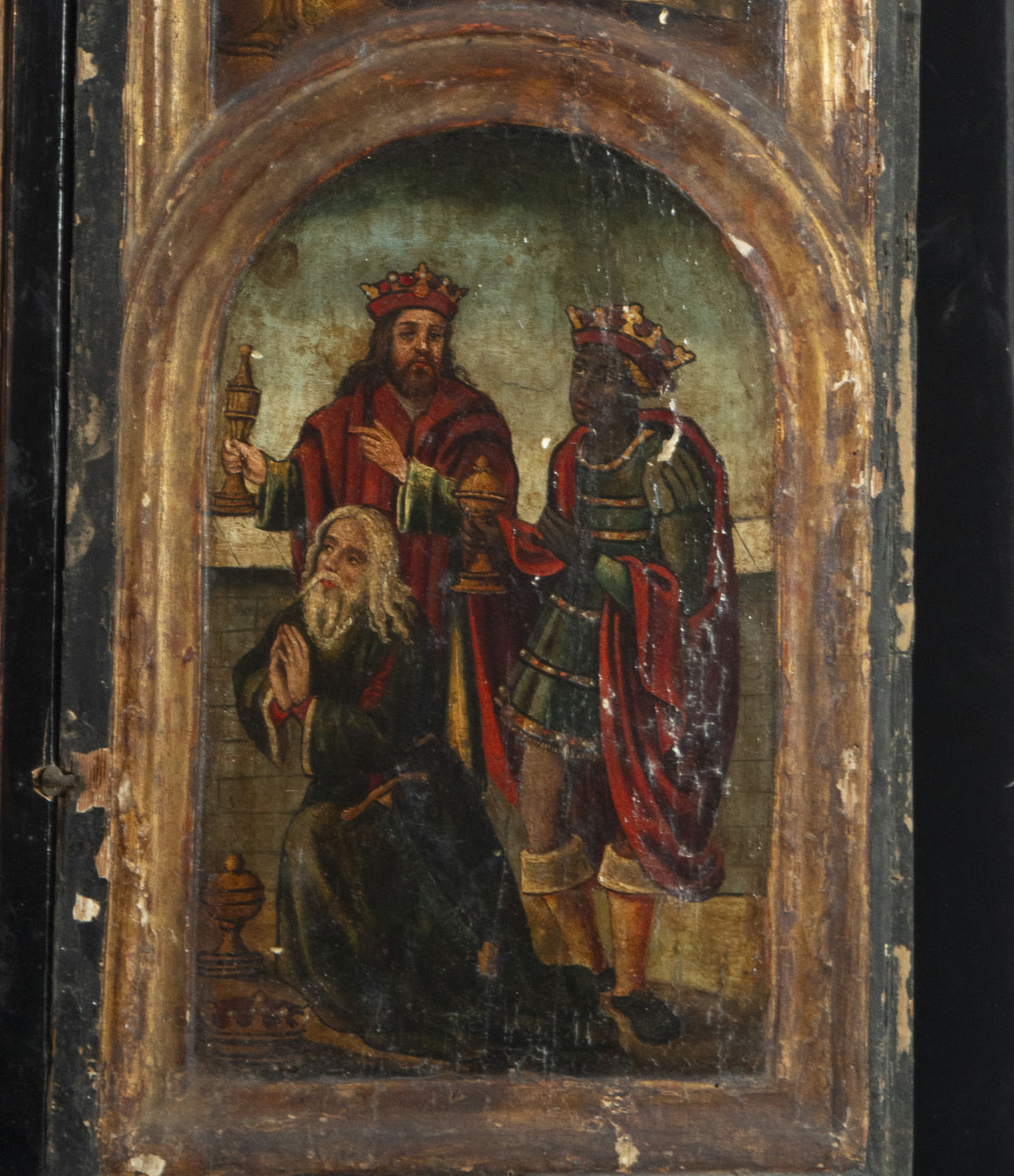Important portable Sicilian Gothic field altar from the 15th century, with important Madonna of Trap - Image 6 of 8