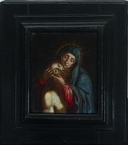 Interesting "Pietà" from the Flemish school of Utretch with antique frame from the same period, 17th