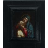 Interesting "Pietà" from the Flemish school of Utretch with antique frame from the same period, 17th