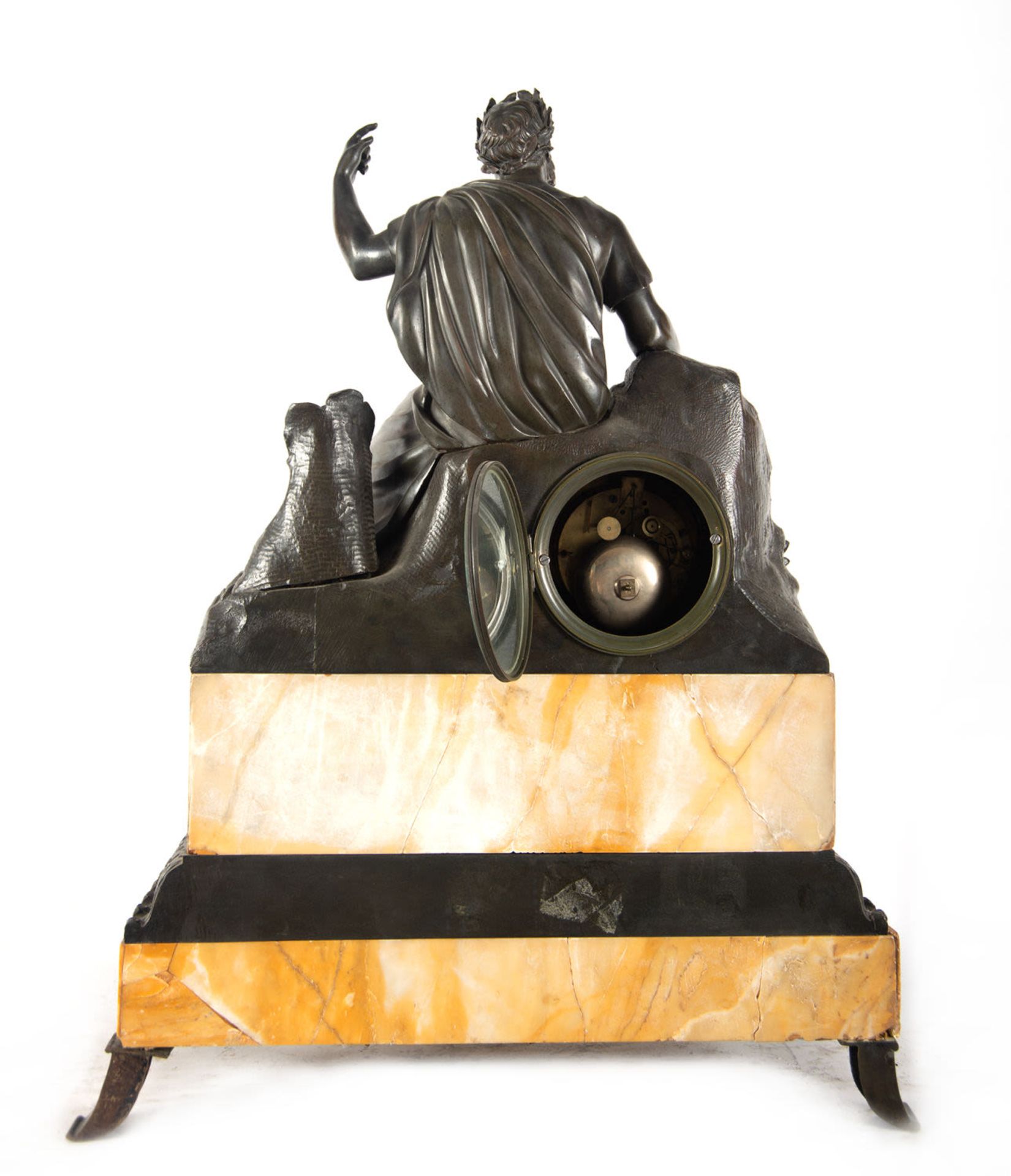 Patinated bronze and Aleppo marble clock depicting Socrates, Regency style - Image 4 of 4