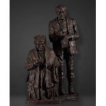 Couple of Elders in bronze, 19th - 20th centuries