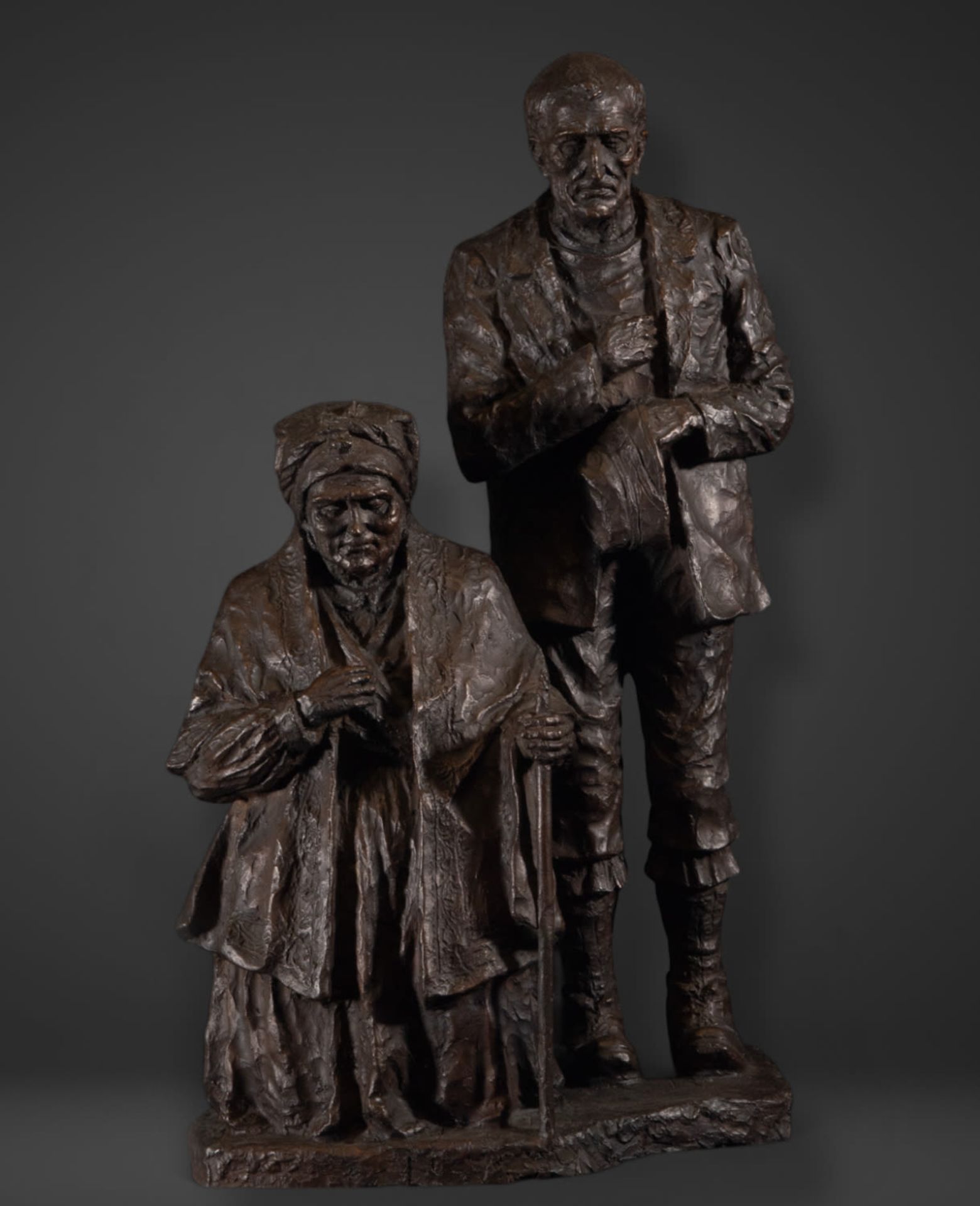 Couple of Elders in bronze, 19th - 20th centuries