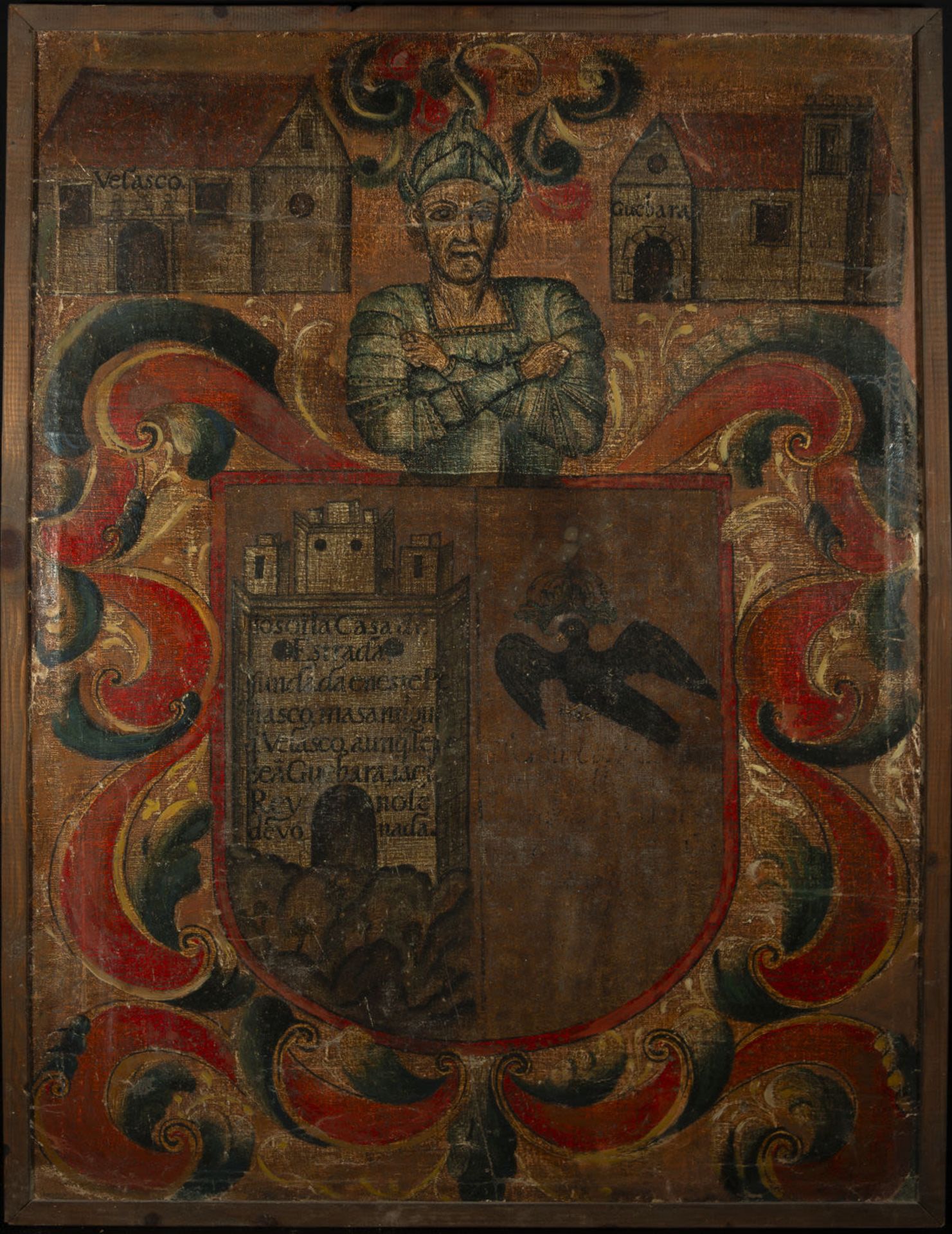 Marquisate of Casa Estrada, noble shield of the Casa Estrada painted on canvas, Asturias, 17th centu