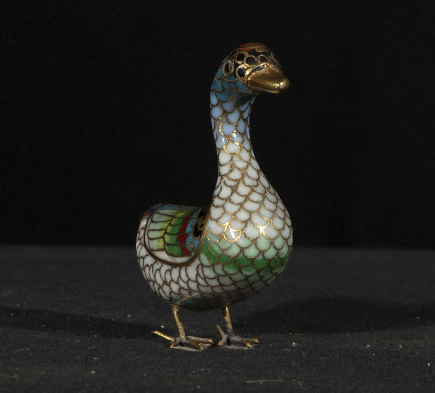 Pair of Chinese ducks in bronze filigree and cloisonné enamel, 20th century - Image 3 of 4