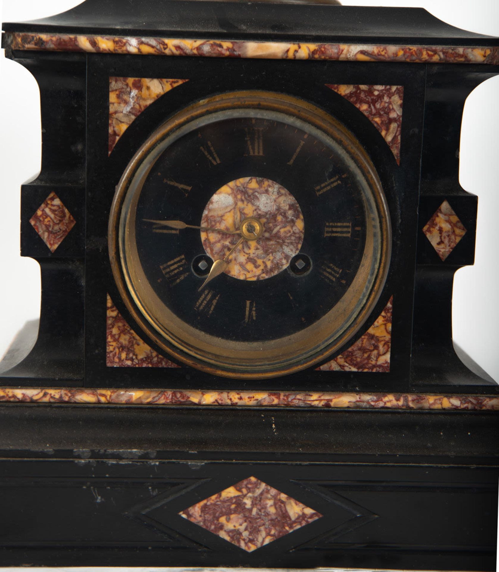 Table clock in red and black marble, with bronze bust of the Goddess Ceres, 19th century - Image 3 of 4