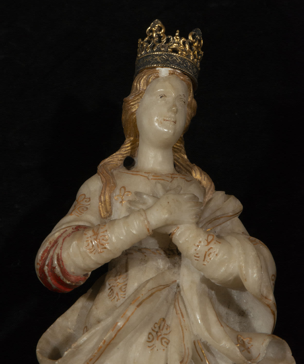 Magnificent Immaculate Virgin of Huamanga Alabaster, Viceregal colonial work of Peru, 17th Century S - Image 2 of 5