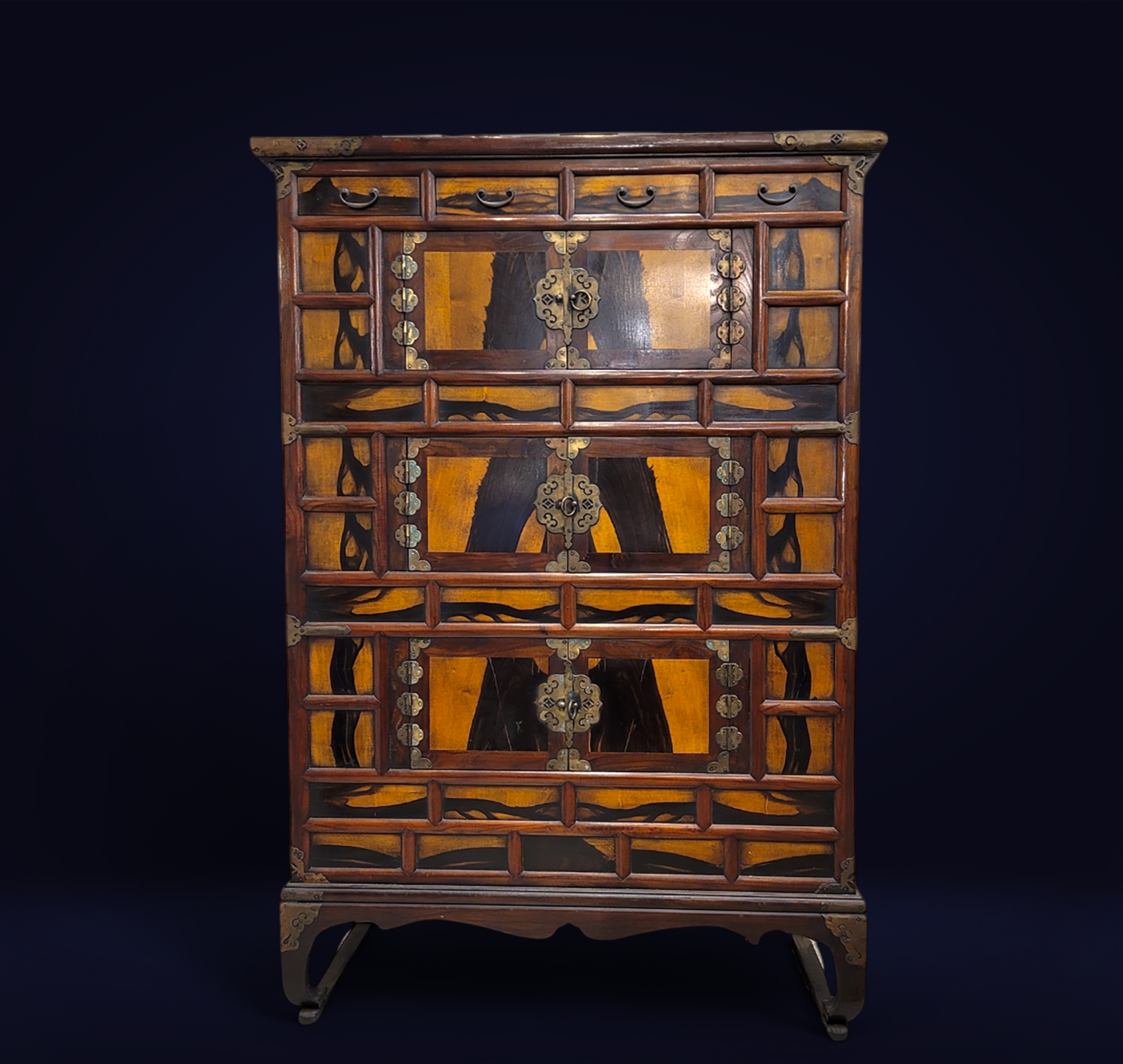 Korean furniture “Samcheungjang”, fruitwood and bronze fittings, Korea, 19th century