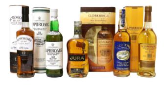 Glenmorangie 10 Year Old Highland Single Malt Scotch Whisky, 40% vol 70cl (two bottles), Laphroaig
