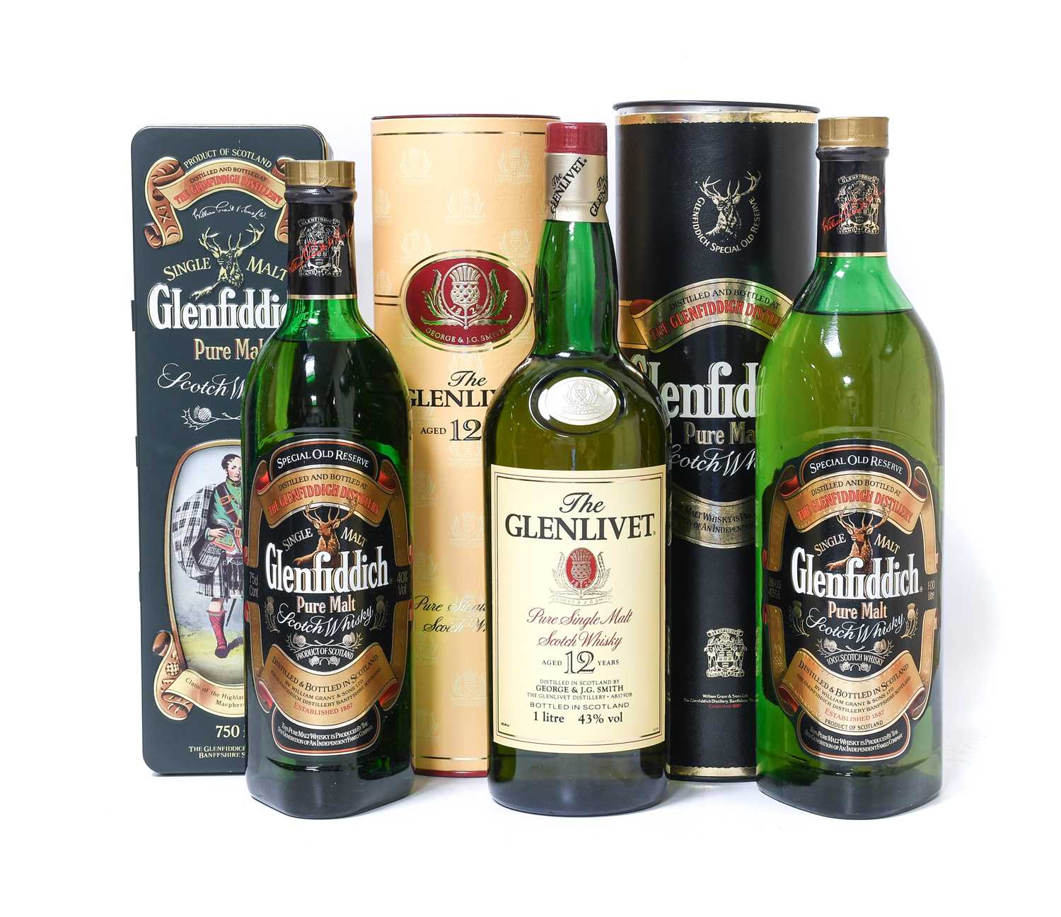 Glenlivet 12 Year Old Pure Single Malt Scotch Whisky, 43% vol 1 litre (one bottle), Glenfiddich