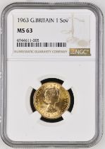 1963 Gold Sovereign NGC MS 63