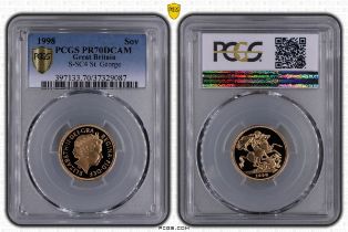 1998 Gold Sovereign Proof PCGS PR70 DCAM Box & COA