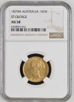 1879 M Gold Sovereign St George; Long Tail NGC AU 58