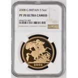 2008 Gold 5 Pounds (5 Sovereigns) Proof NGC PF 70 ULTRA CAMEO