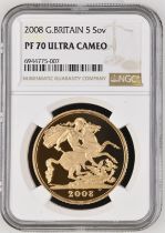 2008 Gold 5 Pounds (5 Sovereigns) Proof NGC PF 70 ULTRA CAMEO