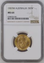 1907 M Gold Sovereign NGC MS 64