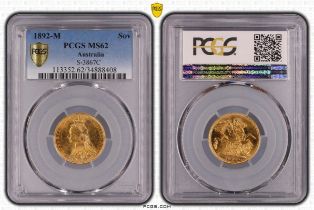 1892 M Gold Sovereign PCGS MS62