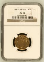 1862 Gold Sovereign NGC AU 58