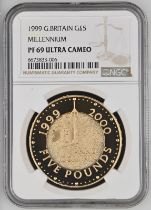 1999 Gold 5 Pounds (Crown) Millennium Proof NGC PF 69 ULTRA CAMEO Box & COA