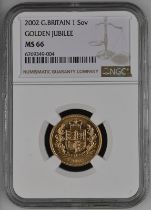 2002 Gold Sovereign Golden Jubilee NGC MS 66